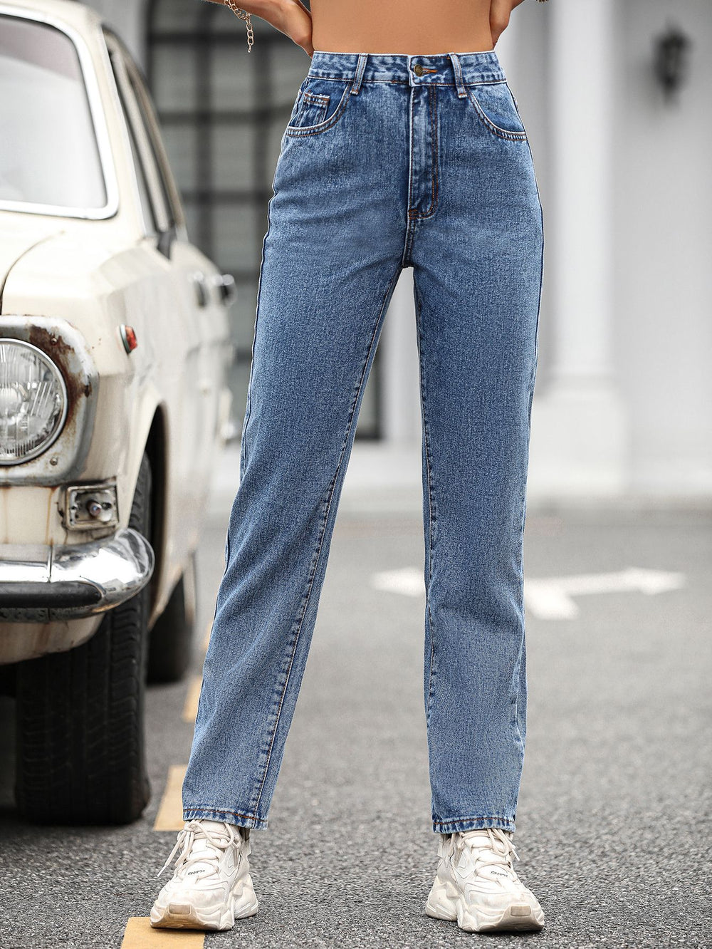 Pre-sale 20097#  cross-border women's fashion european and american retro fashion high waist denim straight pants