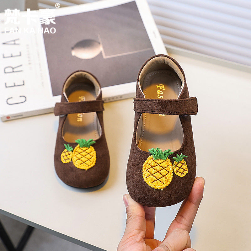 Vancahao kids' mongolian velvet leather shoes,  spring/autumn new collection, girls' fashion cartoon princess shoes, soft sole flats