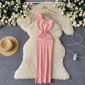 European and american high-end knitted asymmetrical neckline dress - women's summer irregular light luxury slit design - pure desire hot girl maxi dress