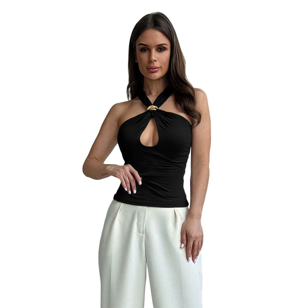 Amazon cross-border women's fashion:  summer new arrivals - spicy girl style tie-back tank top, perfect for layering or wearing solo, showcases beautiful back