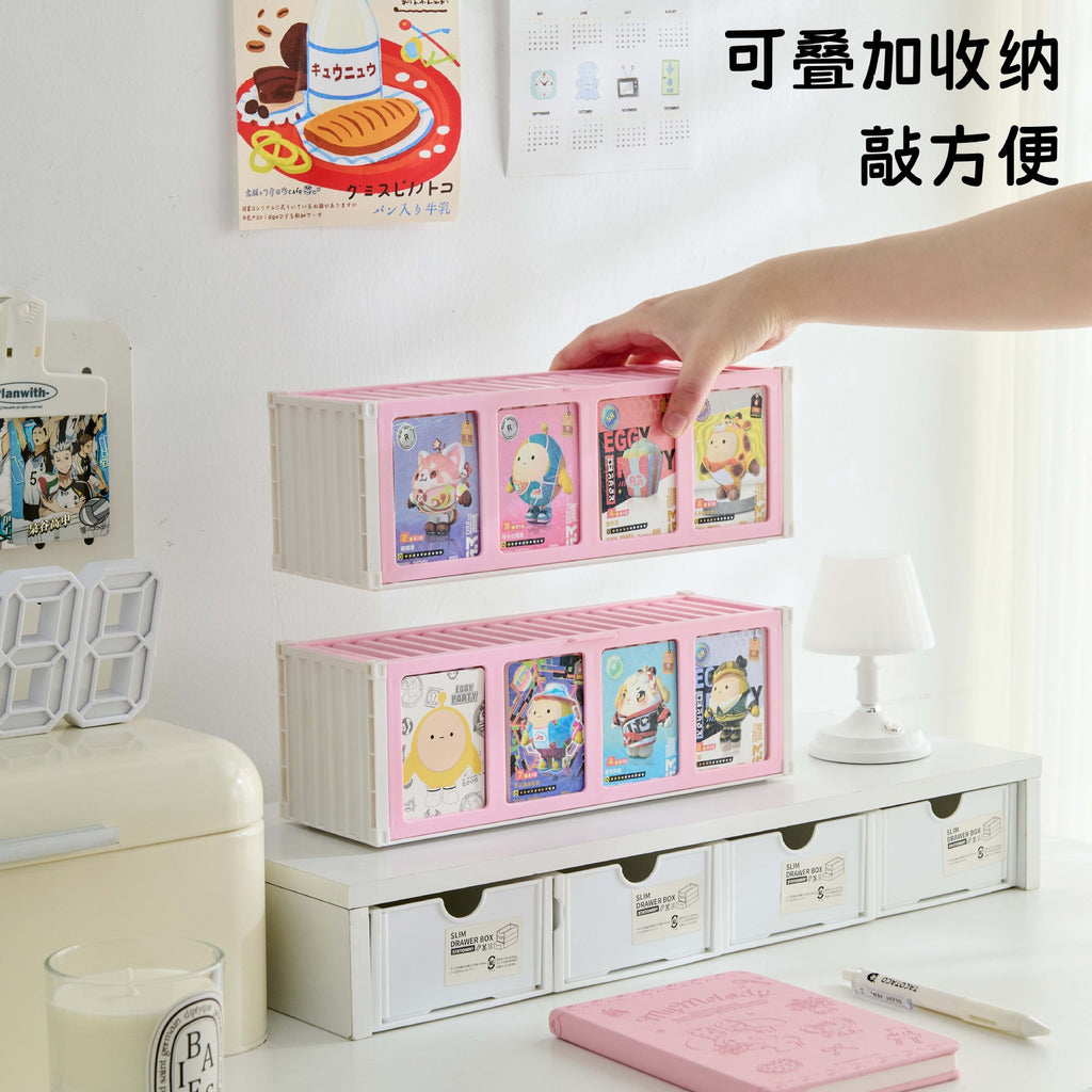 Card storage box Household large-capacity grid card storage display cabinet Cartoon animation blind box Animation card box