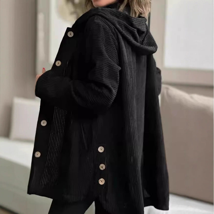 cross-border fashion women's autumn/winter new arrivals: -style hooded, loose-fit corduroy casual jacket for women