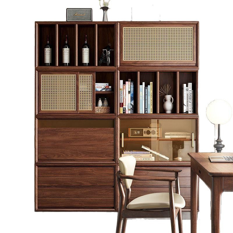 Black walnut solid wood sideboard bookcase low cabinet floor-standing bookshelf plaid storage rack storage cabinet coffee table tv cabinet