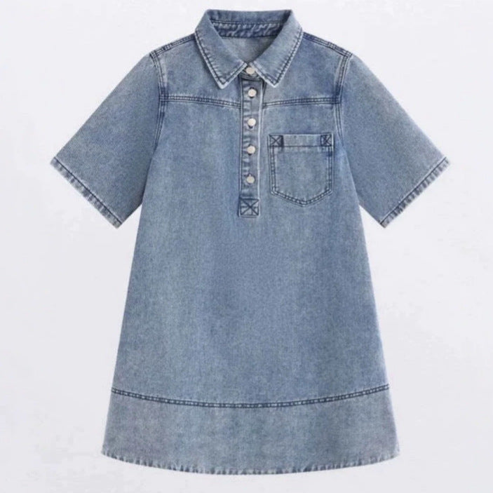 foreign trade new arrivalsummernew arrival denim dress lapel thin short-sleeved loose shirt casual style