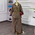 European and american cross-border women's fashion:  autumn new collection - stylish turn-down collar, loose-fit, three-quarter sleeve blouse and wide-leg pants set