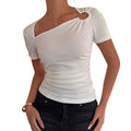 High-end, cool girl style t-shirt -  summer collection - tk  export women's slim-fit, waist-cinching, solid color short sleeve top
