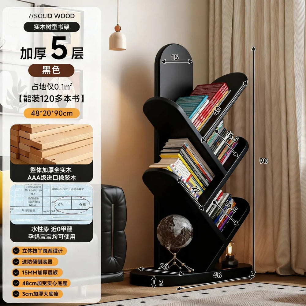 Solid wood bookshelf tree branch floor-standing bookcase storage rack living room wall bedside bedside table replacement bookshelf