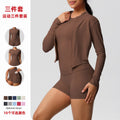 Fashion cross-border cloud-like brushed sports zipper outwearcasual running hip pocket shorts yoga clothes three-piece set
