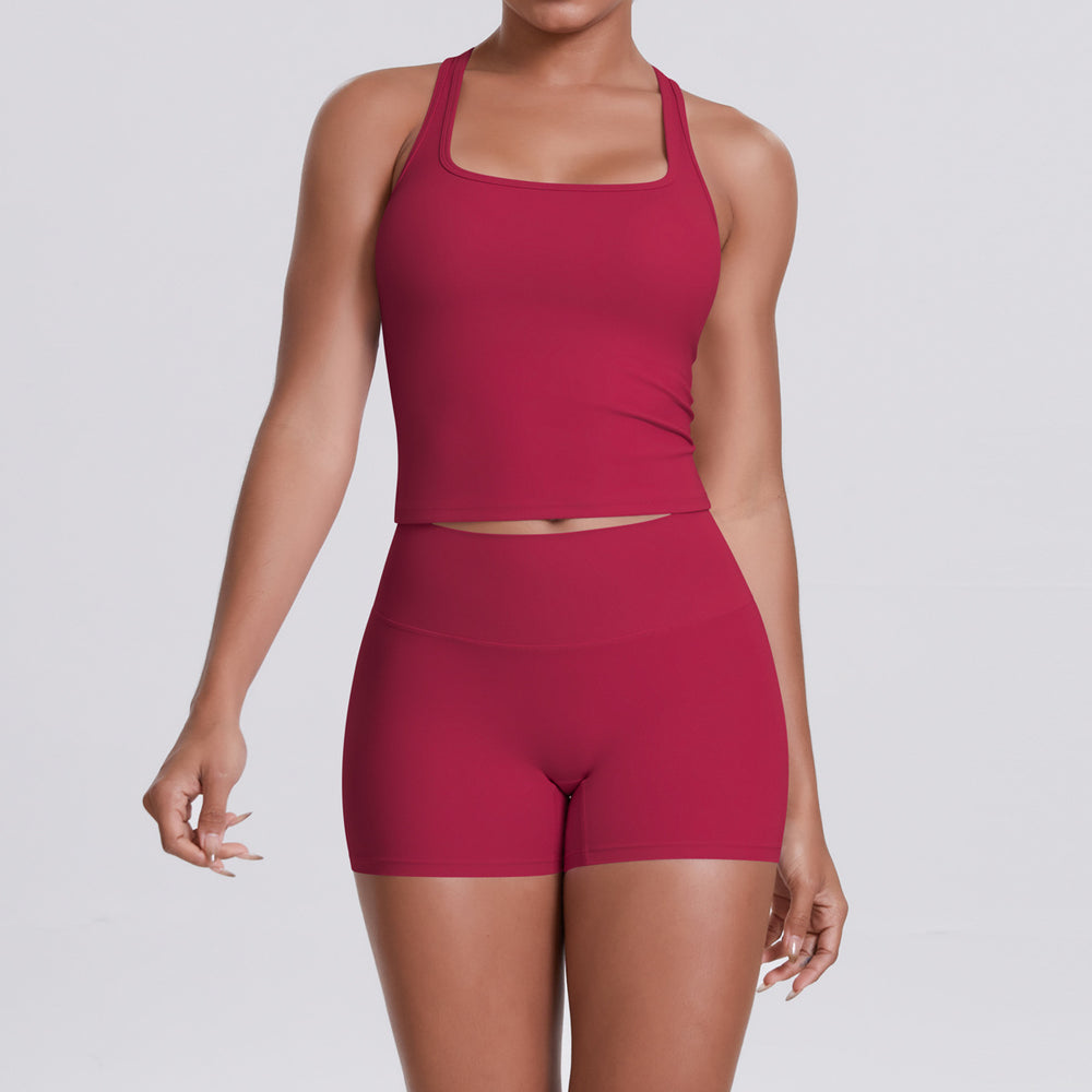 New arrival cross-border double-sided brushed pure color tight i-shaped back sports intimates running fitness yoga suit for women