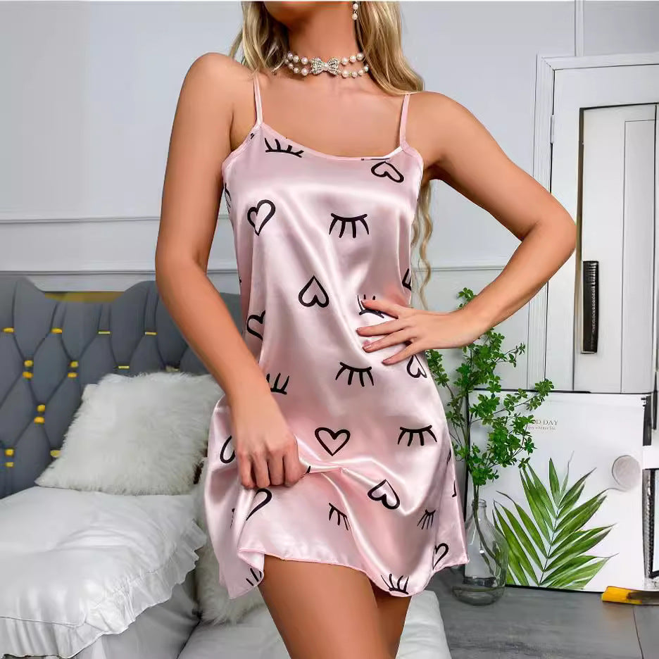 Women's ice silk camisole nightdress - sexy european & american style, lightweight, breathable, printed cami dress - wholesale