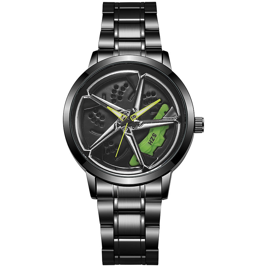 New hollow-out creative tech men's steel band watch with rotating bezel - cross-border quartz watch
