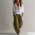 european and american cross-border women's fashion  spring/autumn collection: relaxed fit, high-end, effortless style long-sleeve top and pants two-piece set