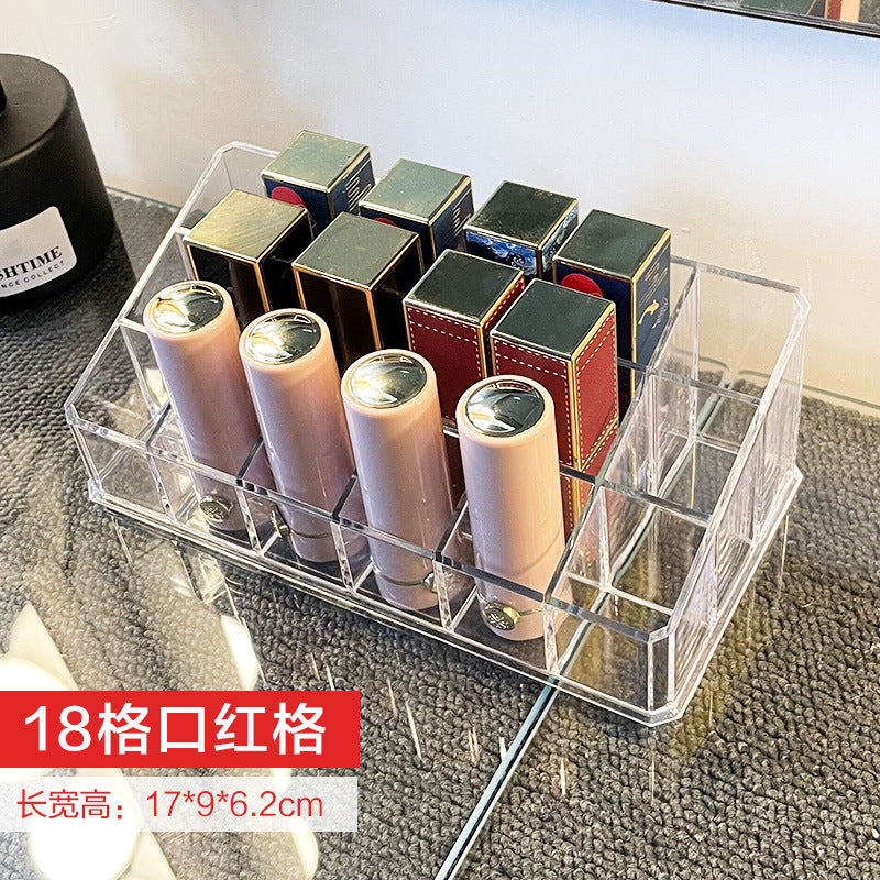 Lipstick organizer display case - multi-compartment storage shelf - trendy, girly, transparent design - home cosmetics organizer
