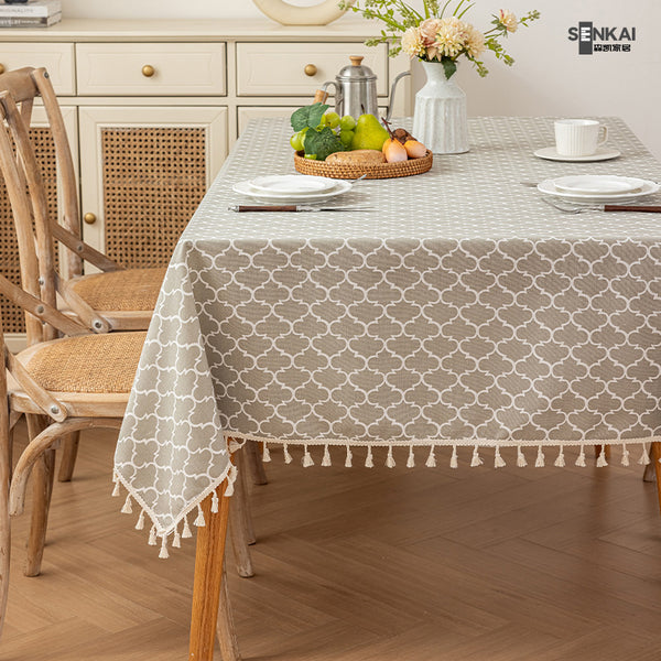 2025 new tassel imitation hemp printed dining table tablecloth waterproof and dustproof rectangular tablecloth table cover free shipping