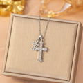 [titanium steel] cross-border popular diamond double cross necklace, high-end elegant fashion stylish clavicle chain jewelry