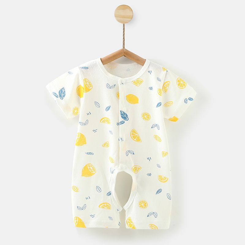 New summer baby rompers, onesies, and crawling suits - newborn pure cotton short-sleeve lightweight open crotch crawling suit for 0-1 year olds