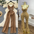 European and american style sexy hollow-out tie-up waist v-neck denim jumpsuit - women's fashion hot girl slim fit flare pants