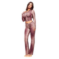 fashionable women's sexy leopard print thumbhole flare long sleeve two-piece set - hot seller in europe and the us