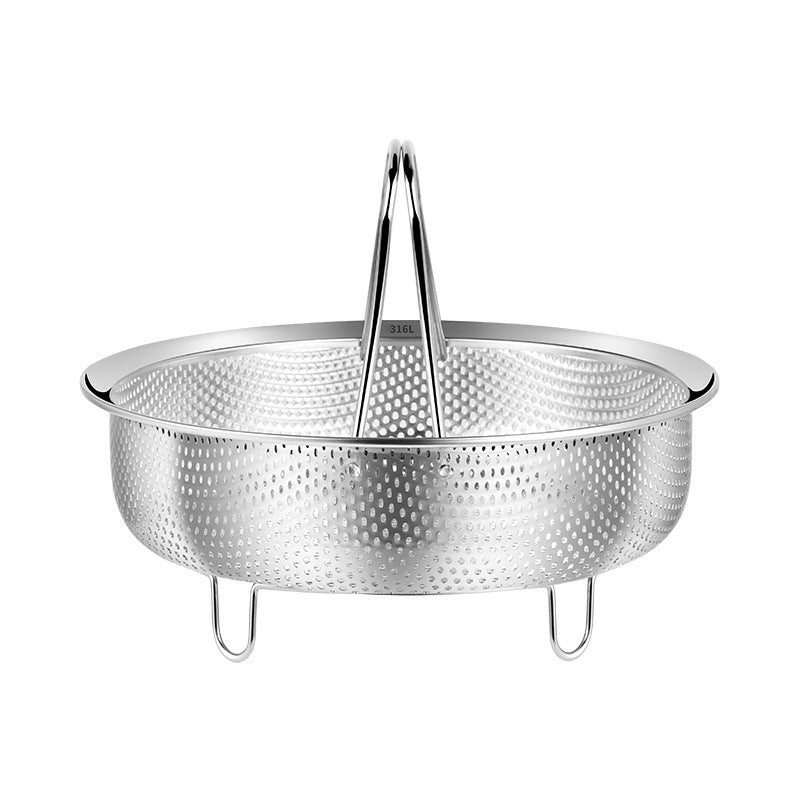 Multifunctional 304 stainless steel steamer rack rice washing sieve dense hole drain basket vegetable washing basket electric rice cooker water-proof steaming grid