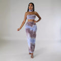 European and american cross-border fashion sexy women's clothing  summer new arrival: halter neck wrap, backless maxi dress three-piece set