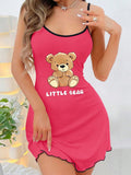 Bear print cami slip dress - women's summer comfort loungewear, sexy mini dress (can be worn outside)