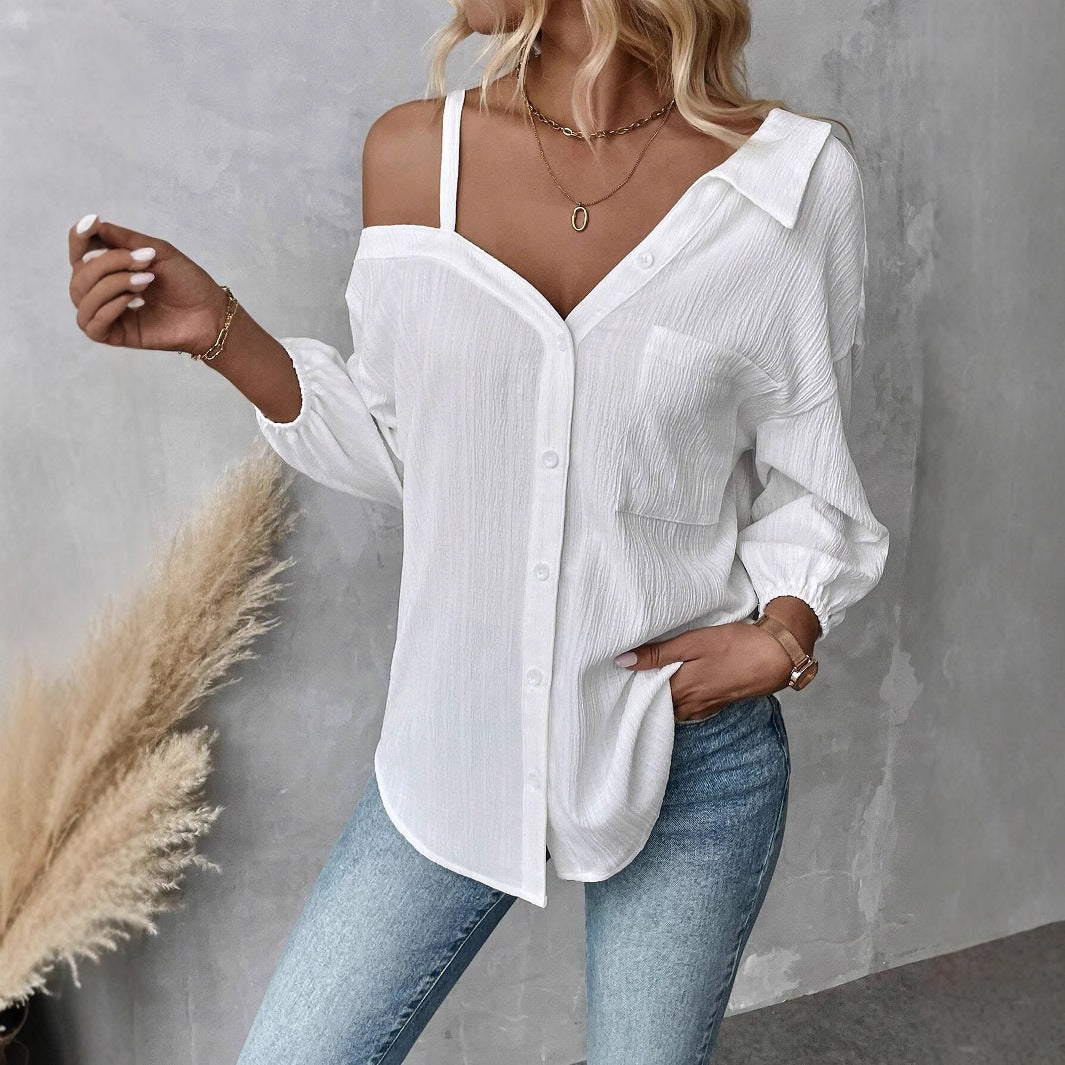 Spot 2025 spring and summer European and American independent station  lapel seven-quarter sleeve off-the-shoulder cardigan texture single-breasted casual