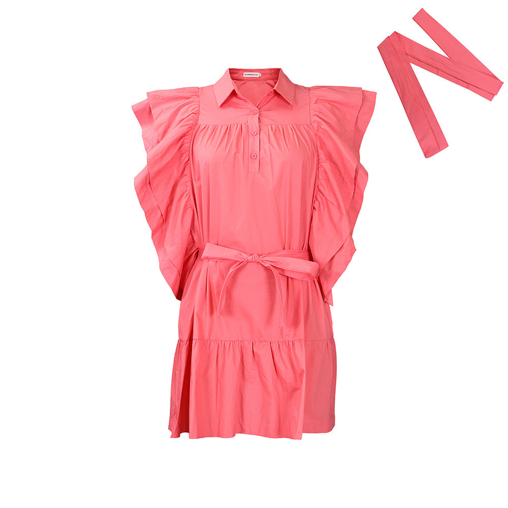 D3225 european and american plus size women's fashion cross-border dress -  new arrival: notch collar, flutter sleeves, a-line, export dress