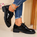 plus sizethick sole small leather shoes for women  spring & fall new arrivalpreppy british style patent leather tie backflats