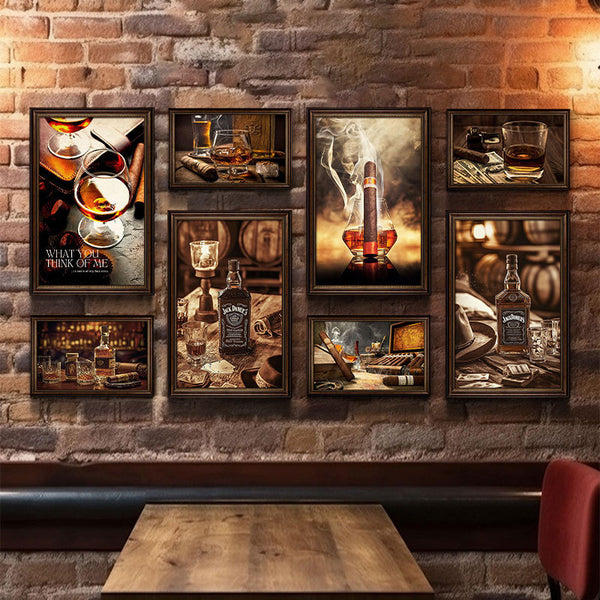 Whiskey cigar bar hanging painting industrial style bar wall decoration painting retro western food bar bar tobacco and alcohol shop oil painting