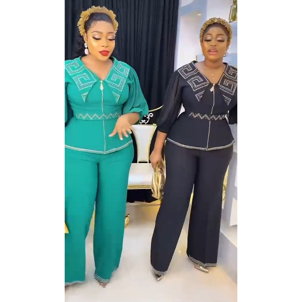 new african women's top and pants two-piece set, plus size, european and american style, export quality, suitable for  and