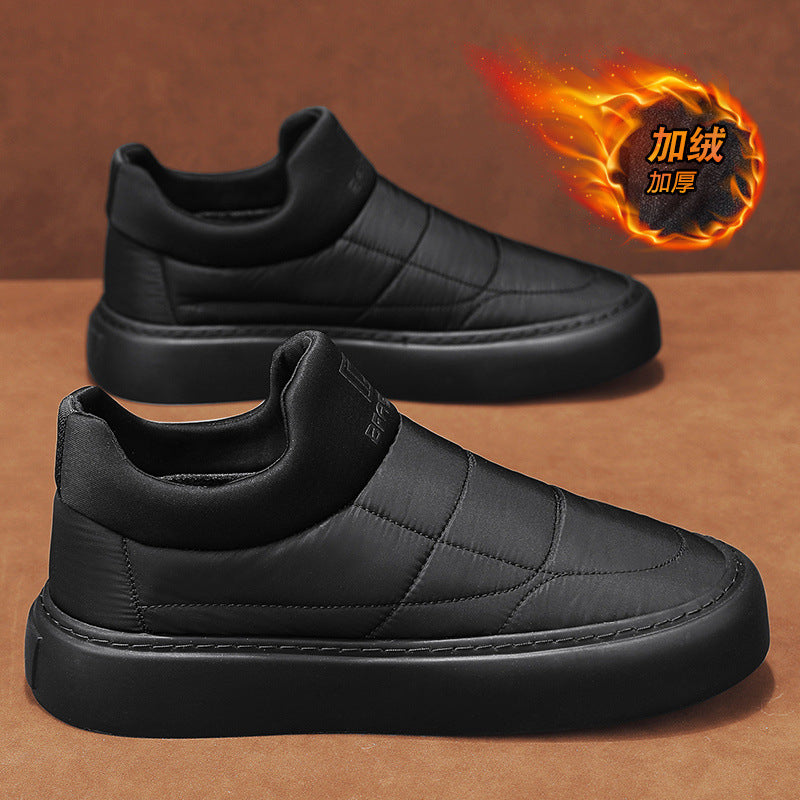 Men's winter snow boots: low-cut, fleece-lined, extra thick, warm, comfortable, non-slip, trendy "bread" style, lightweight slip-on cotton shoes