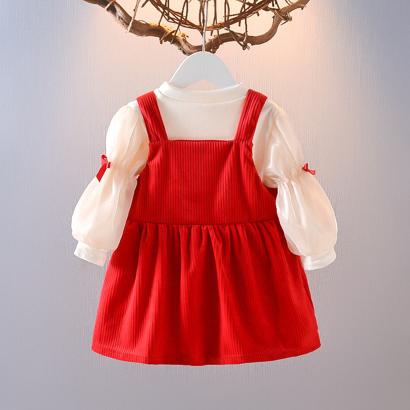 Girls' two-piece dress set - double happiness red