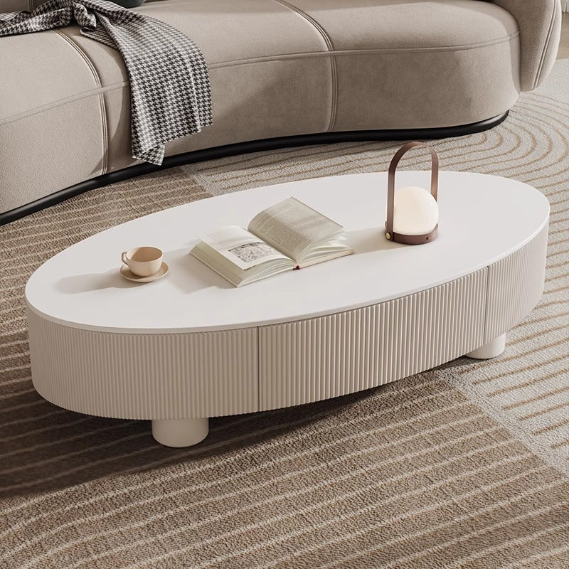 Italian oval coffee table - minimalist luxury living room set with rock slab top, perfect for small spaces