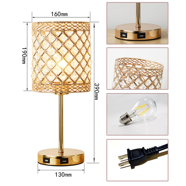 Cross-border USB charging desk lamp creative bedroom bedside lamp US standard fabric decorative book lamp crystal touch desk lamp
