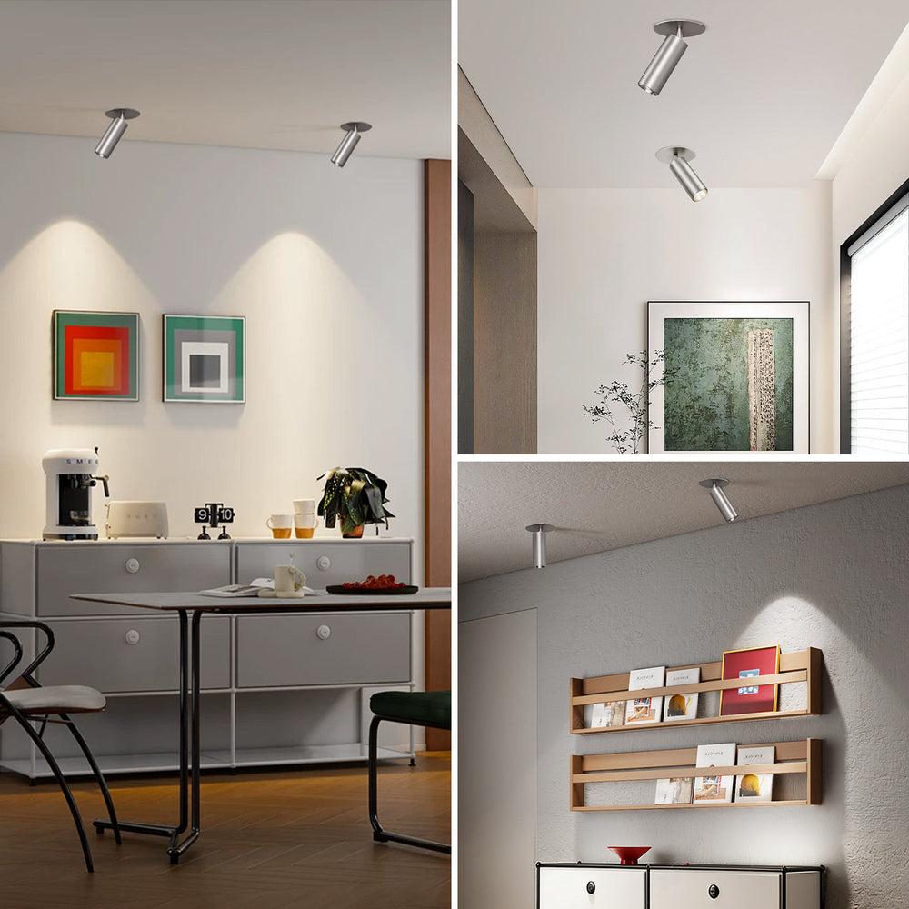 Used bauhaus style stainless steel silver spotlight - recessed/flush mount for living room, bedroom, entryway, background wall - industrial design