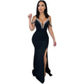 C6771 cross-border   fashion women's solid color tassel strap maxi dress