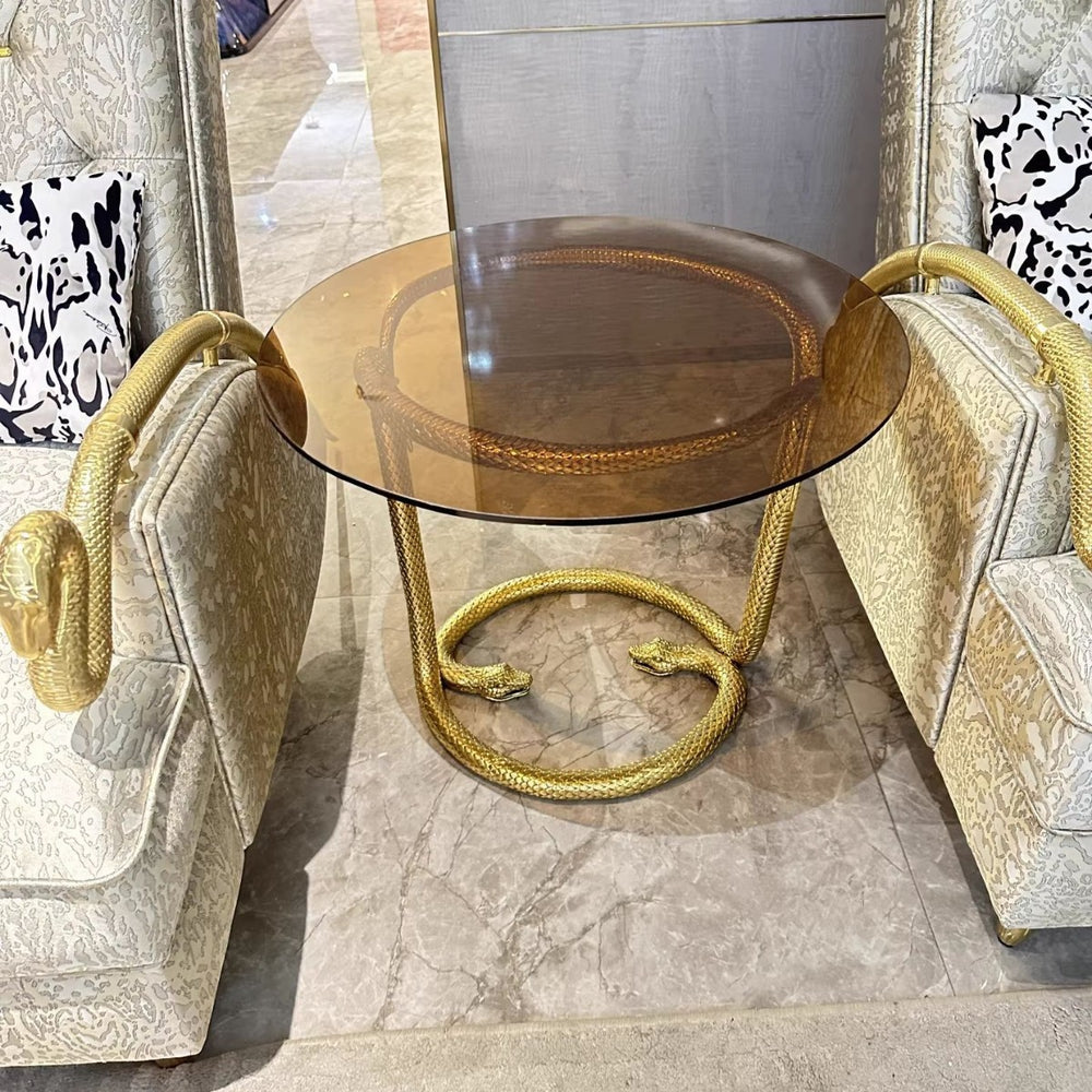 Italian accessible luxury pure copper snake-shaped armrest pull button casual chair house luxury living room brass single sofa back chair
