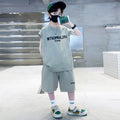Boys' summer outfit  new style: sleeveless summer set for kids, stylish and trendy, mid-to-large size children's clothing, sportswear, handsome look