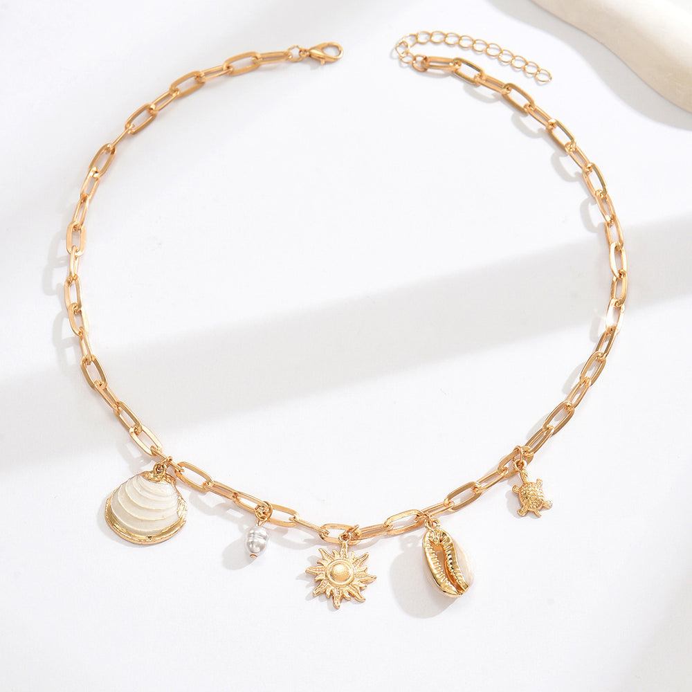 Wholesale beach vacation style necklaces - european & american cross-border summer ocean jewelry for women - seashell, turtle, and sun pendants for the beach