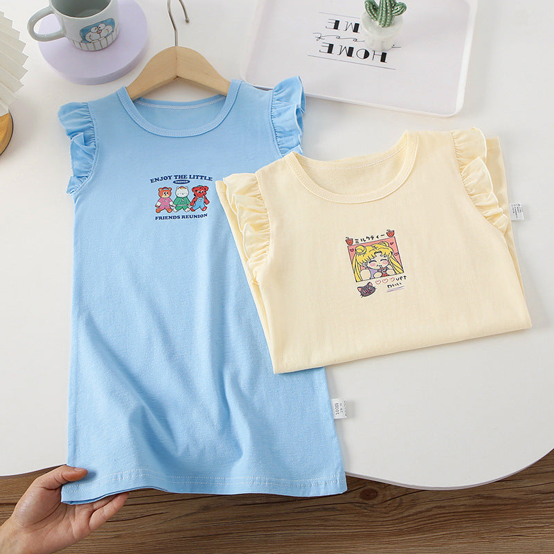 Girls' summer dress new style fashionable children's short-sleeved skirt summer girl long t-shirt dress