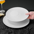 Minimalist white ceramic stone texture round dinner plate - embossed texture ceramic plate - high-end steak plate for restaurant - food serving plate