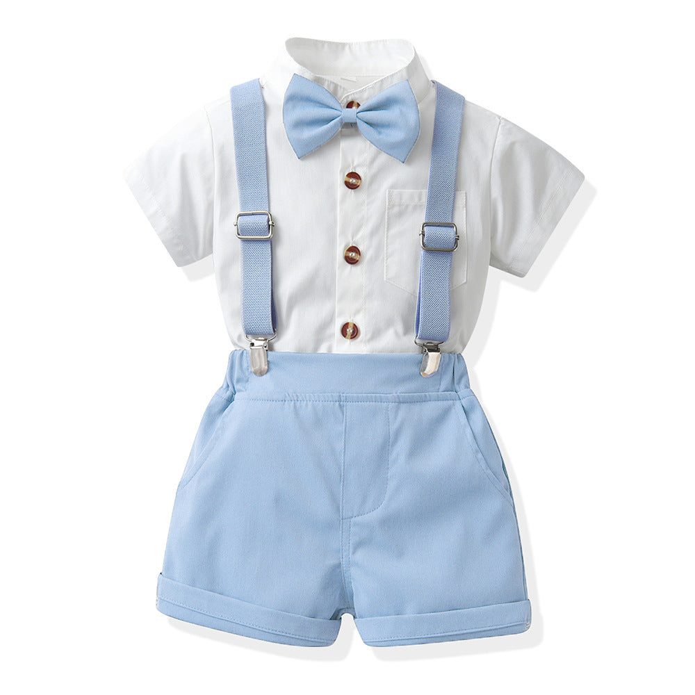 Wholesale children's first birthday performance outfit from source manufacturer: stand collar, new summer korean style, boys' short-sleeved performance/choir uniform
