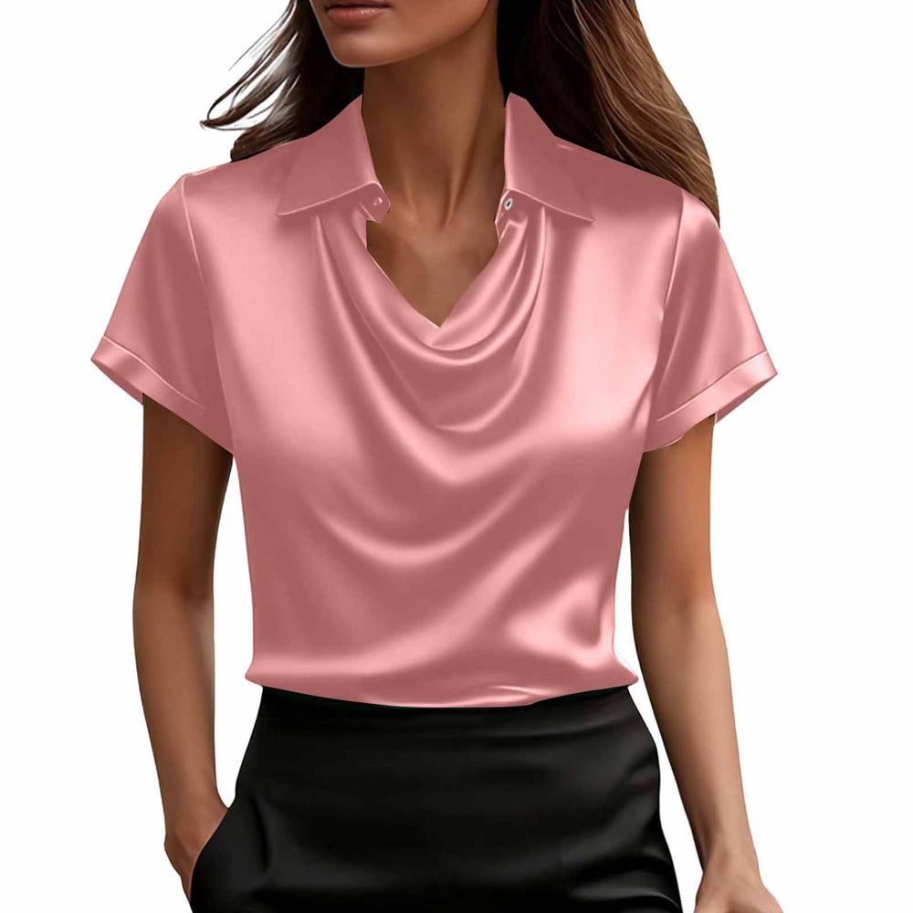 foreign trade summer fashion solid color casual turn-down collar button-down professional style short-sleeve top shirt