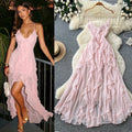 French suspender pure lust style sweet style dress women's summerruffles waist cross backless holiday style long skirt