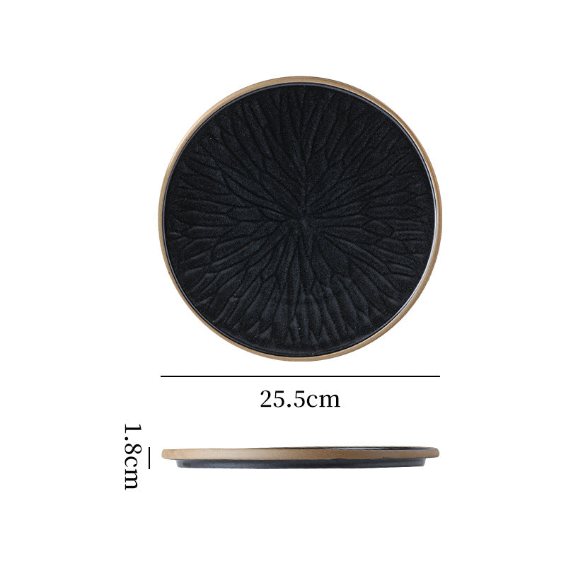 Stylishretro creative ceramic tableware kiln turned flat plate restaurant hotel stoneware western food steak plate japanese round plate