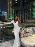 European and american cross-border women's fashion:  autumn new arrival - solid color one-sleeve deep v-neck bodycon elegant long dress