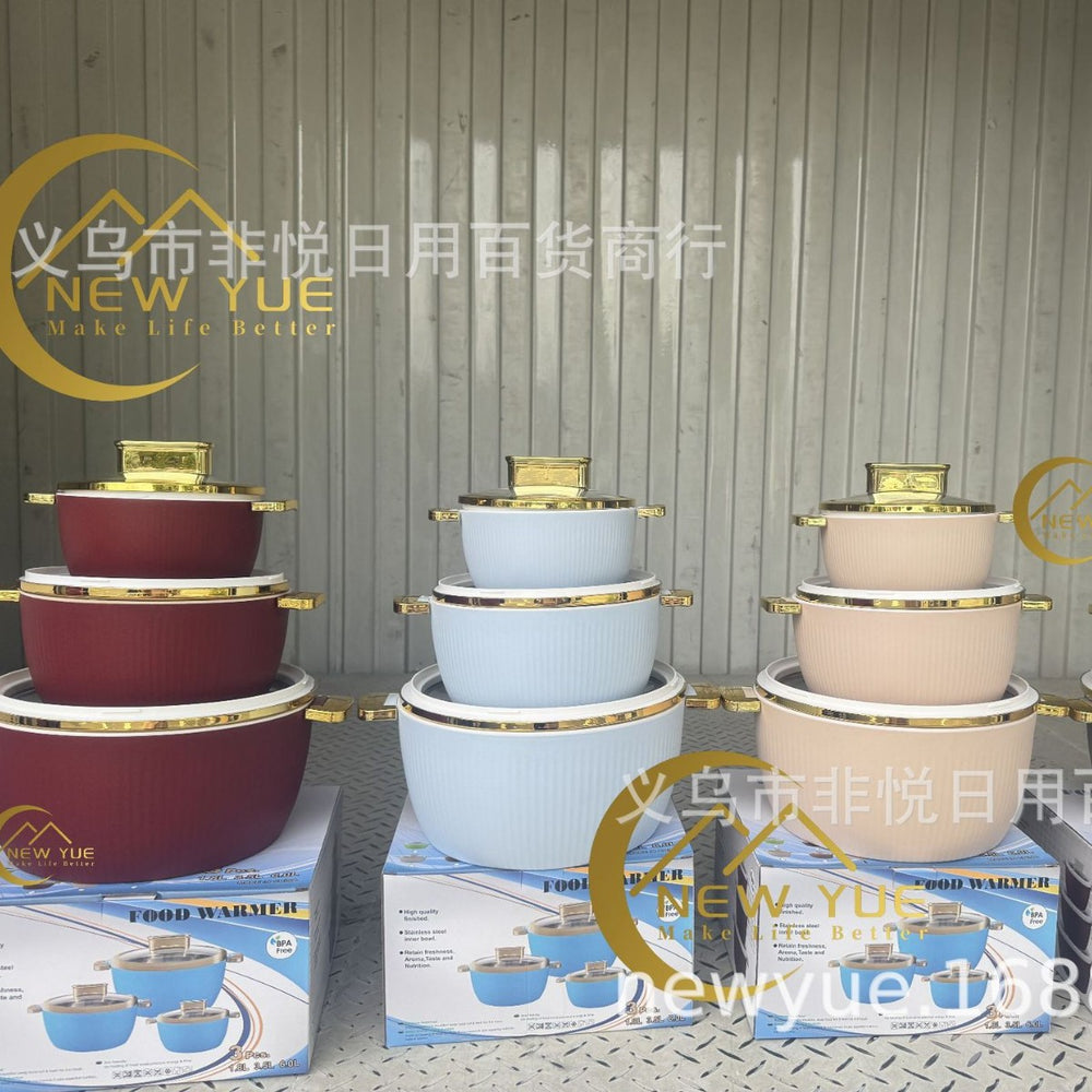 hot-selling factory direct sales fresh-keeping lunch box thermal insulation bucket golden handle high-end stainless steel thermal insulation pot three-piece combination