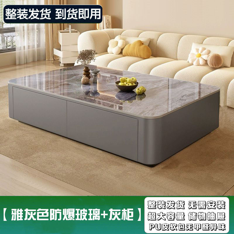 Cream style for home living room small apartment floor-standing tempered glass coffee table tv cabinet combination living room tv cabinet suit