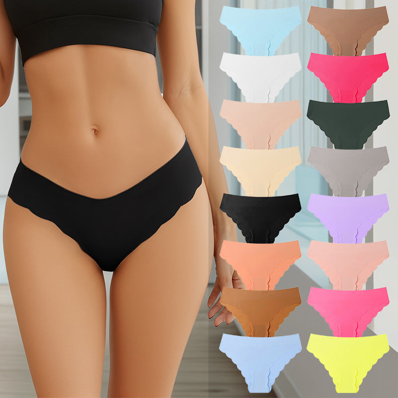export plus size ice silk invisible women's seamless panties, wavy edge low-rise pure desire nylon briefs