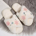 foreign trade large size open toe fur slippers bright diamond snowflake fur slippers open cross popular style home women's slippers